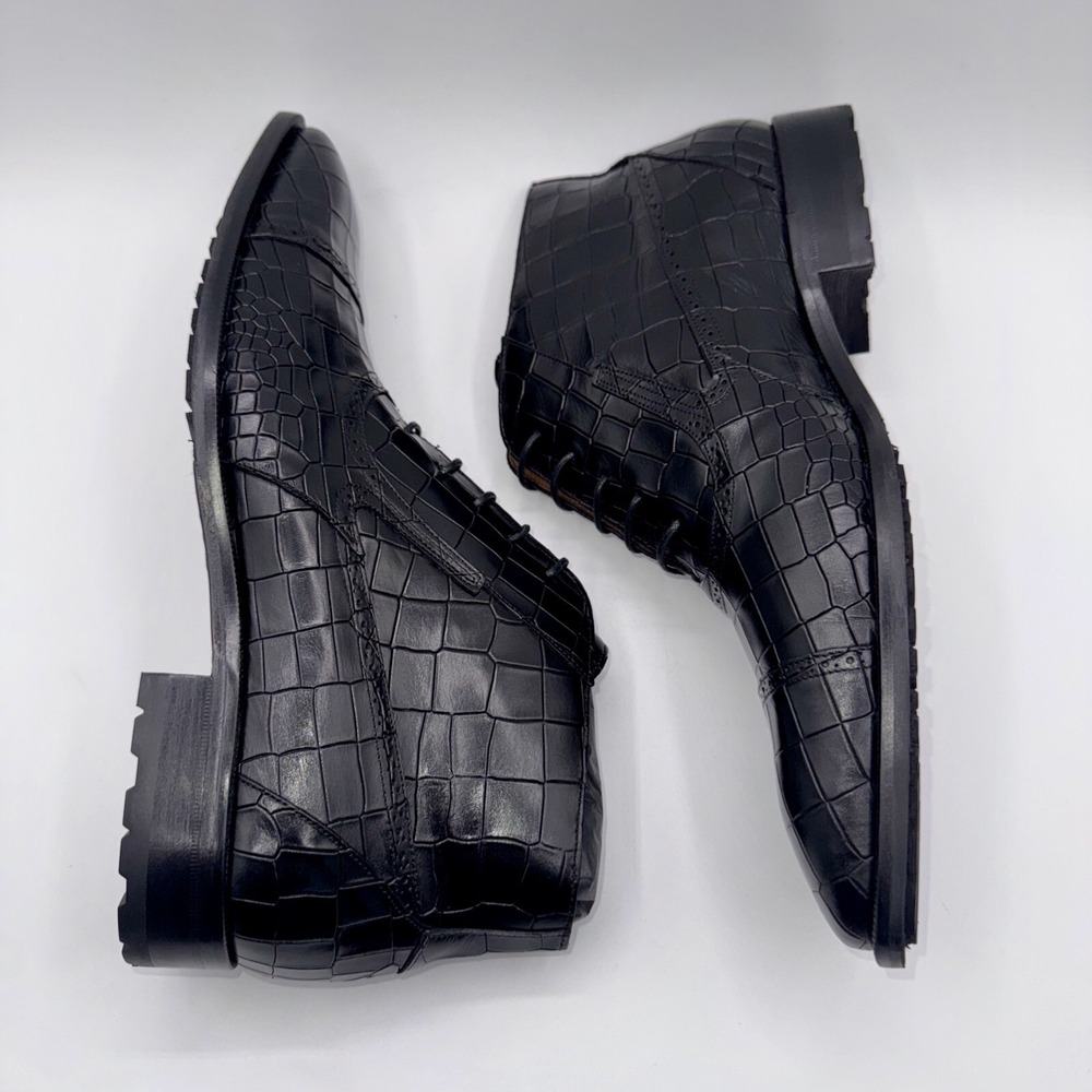 Mezlan McKay Cap Toe Boots Men's Size 10 M Black Crocodile Embossed Leather - Picture 8 of 16